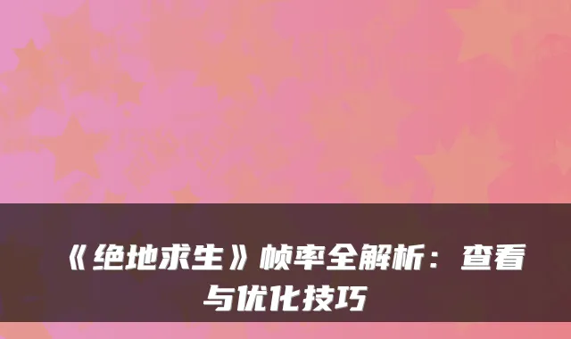 《绝地求生》帧率全解析：查看与优化技巧