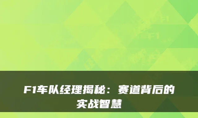F1车队经理揭秘：赛道背后的实战智慧