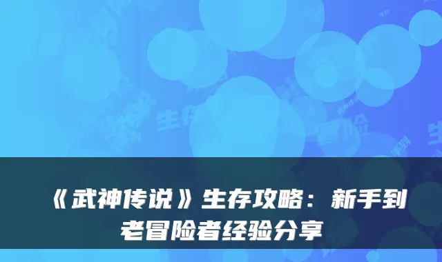 《武神传说》生存攻略：新手到老冒险者经验分享