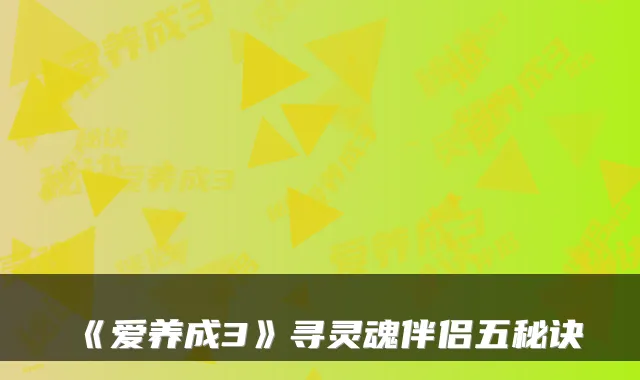 《爱养成3》寻灵魂伴侣五秘诀