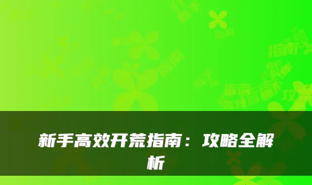 新手高效开荒指南：攻略全解析