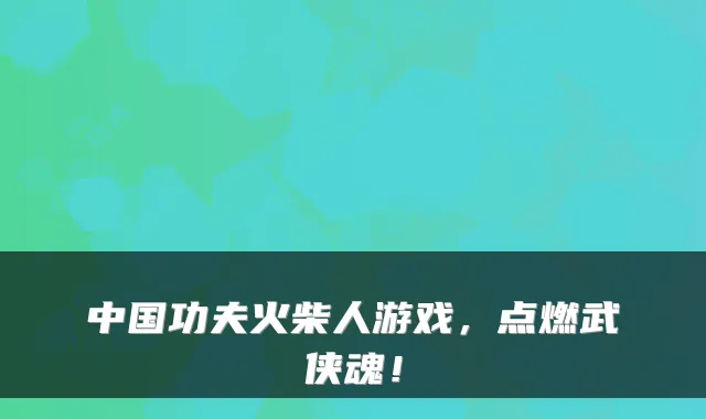 中国功夫火柴人游戏，点燃武侠魂！