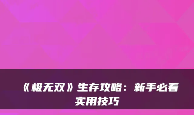《极无双》生存攻略：新手必看实用技巧