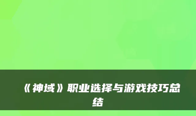 《神域》职业选择与游戏技巧总结