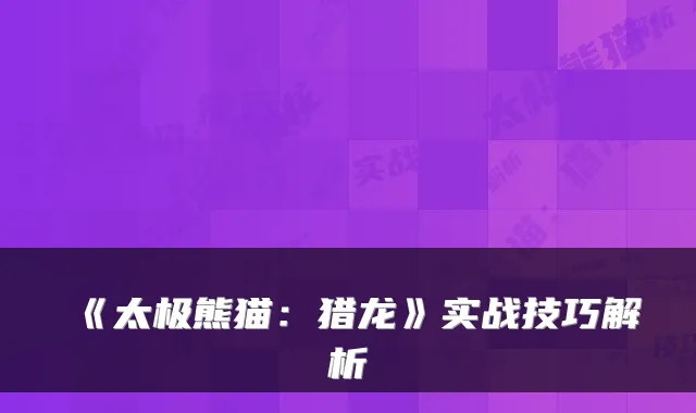 《太极熊猫:猎龙》实战技巧解析