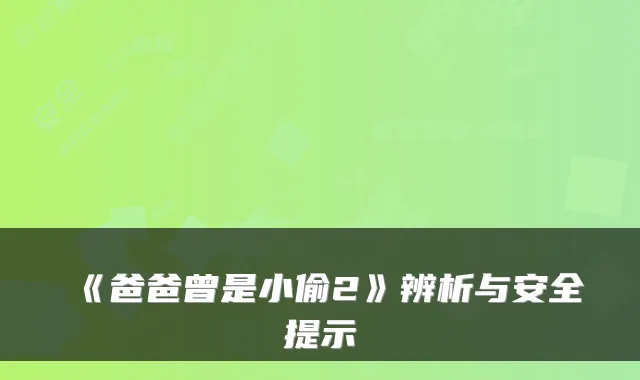 《爸爸曾是小偷2》辨析与安全提示