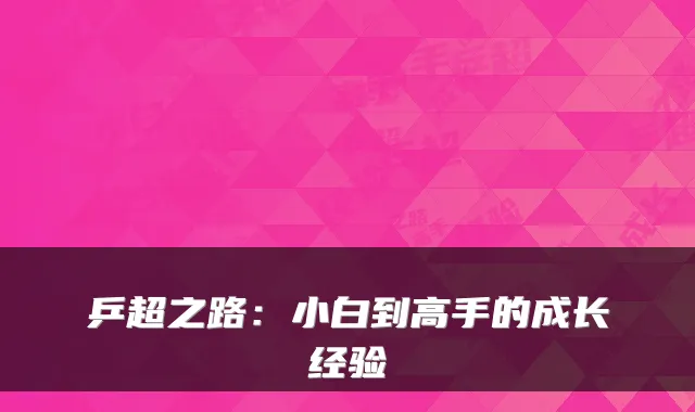 乒超之路:小白到高手的成长经验