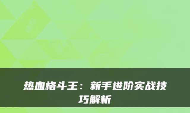 热血格斗王：新手进阶实战技巧解析