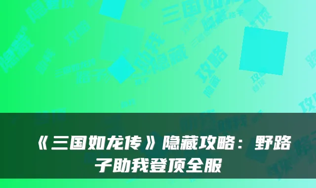 《三国如龙传》隐藏攻略：野路子助我登顶全服