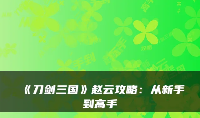 《刀剑三国》赵云攻略：从新手到高手