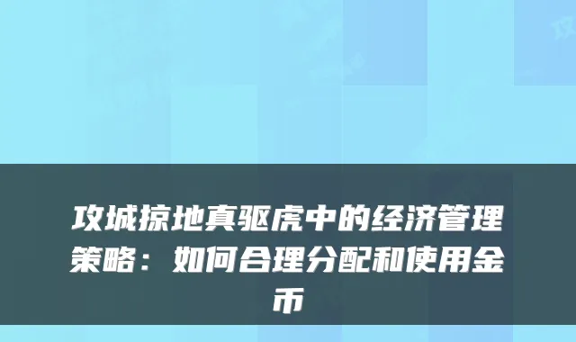 攻城掠地真驱虎中的经济管理策略：如何合理分配和使用金币