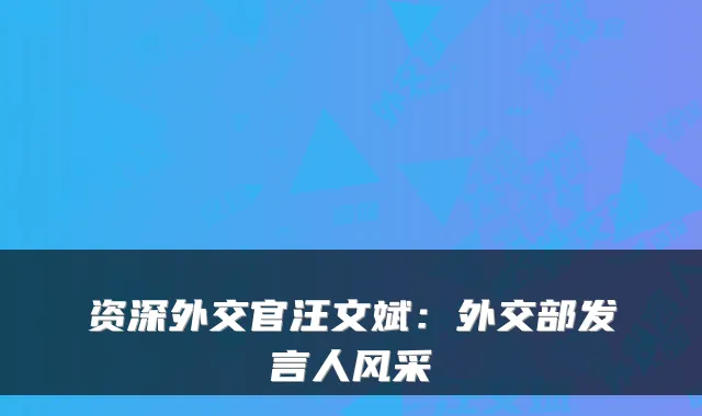 资深外交官汪文斌：外交部发言人风采