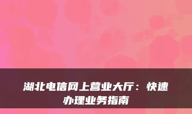 湖北电信网上营业大厅：快速办理业务指南