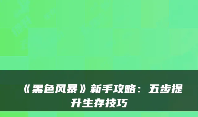 《黑色风暴》新手攻略：五步提升生存技巧