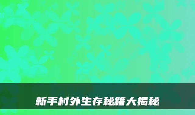 新手村外生存秘籍大揭秘