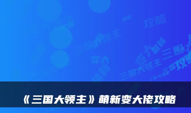 《三国大领主》萌新变大佬攻略