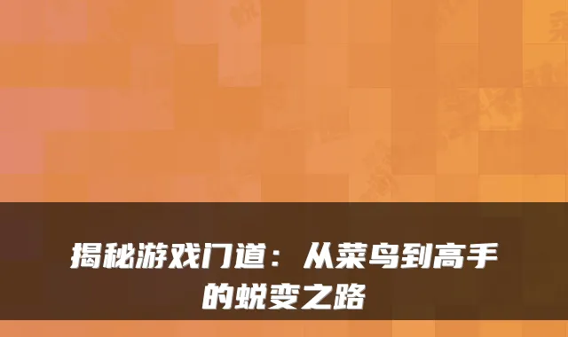 揭秘游戏门道:从菜鸟到高手的蜕变之路