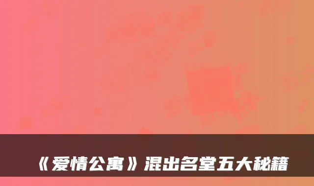 《爱情公寓》混出名堂五大秘籍
