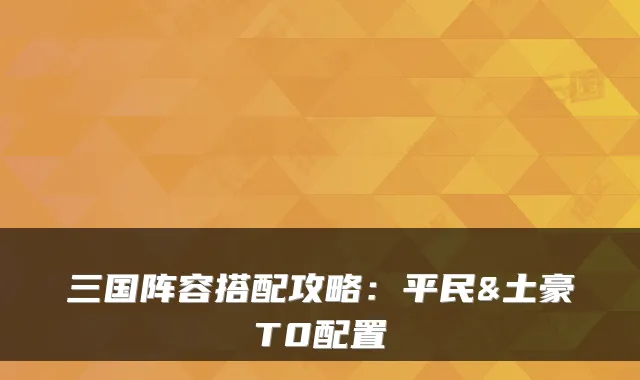 三国阵容搭配攻略：平民&土豪T0配置