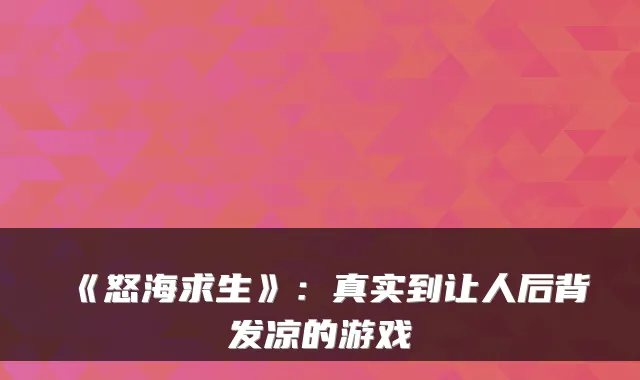 《怒海求生》:真实到让人后背发凉的游戏