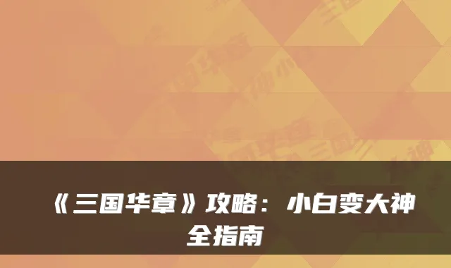 《三国华章》攻略：小白变大神全指南