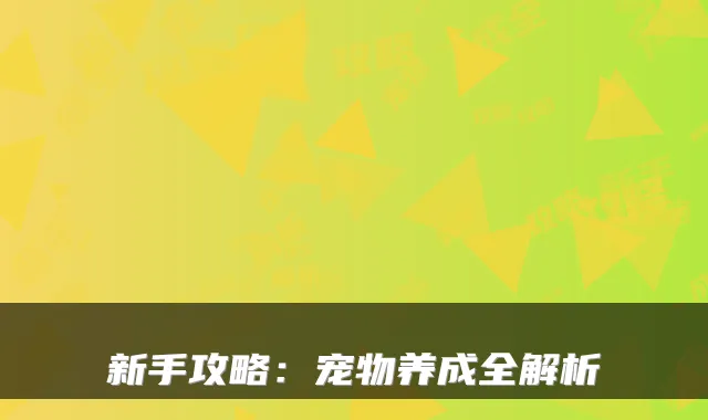 新手攻略:宠物养成全解析