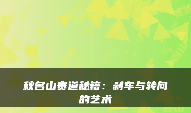 秋名山赛道秘籍:刹车与转向的艺术