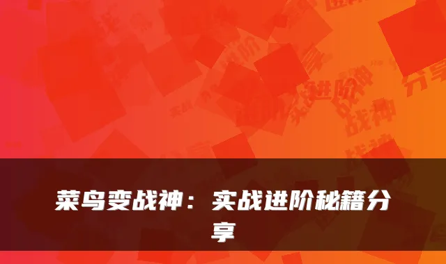 菜鸟变战神：实战进阶秘籍分享