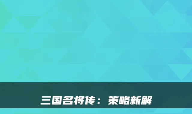 三国名将传：策略新解