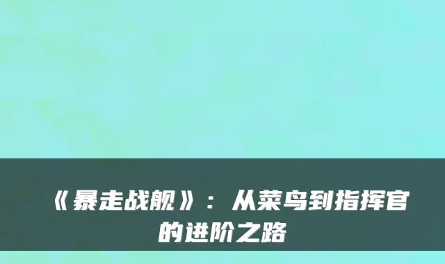《暴走战舰》：从菜鸟到指挥官的进阶之路