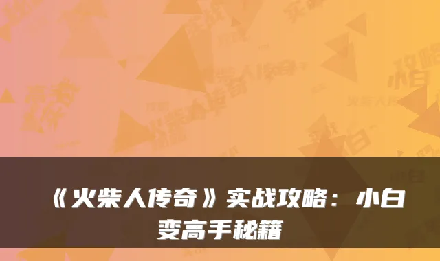 《火柴人传奇》实战攻略：小白变高手秘籍