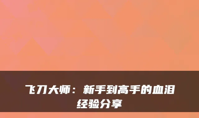 飞刀大师：新手到高手的血泪经验分享