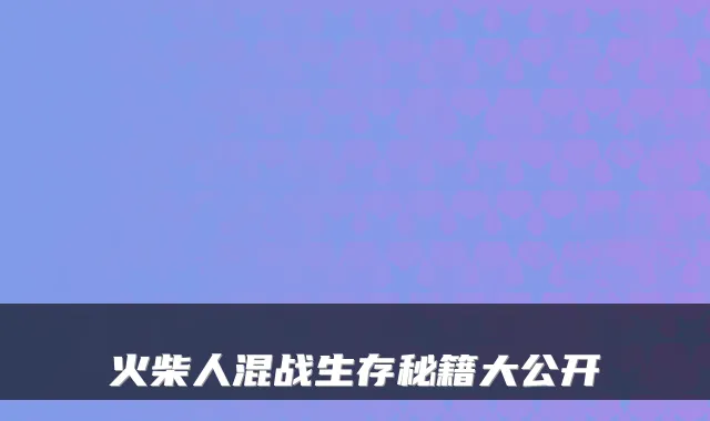 火柴人混战生存秘籍大公开