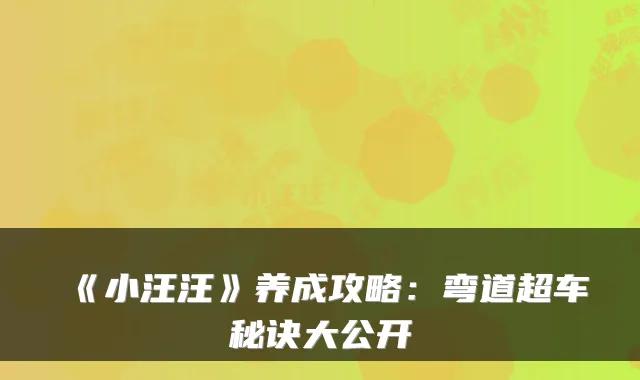 《小汪汪》养成攻略：弯道超车秘诀大公开
