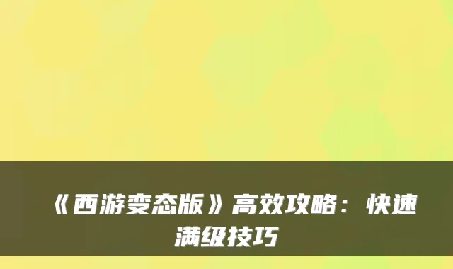 《西游变态版》高效攻略：快速满级技巧