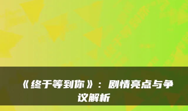 《终于等到你》：剧情亮点与争议解析