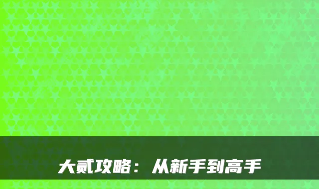 大贰攻略:从新手到高手