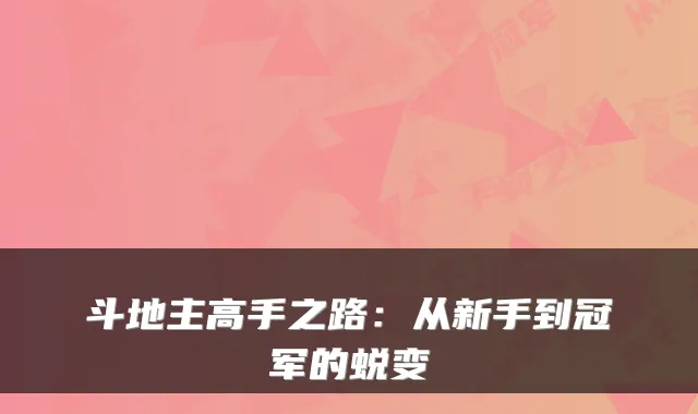 斗地主高手之路：从新手到冠军的蜕变