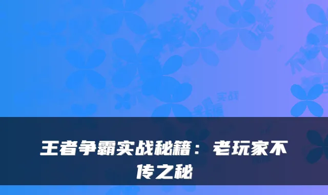 王者争霸实战秘籍：老玩家不传之秘