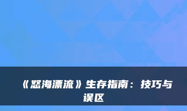 《怒海漂流》生存指南：技巧与误区