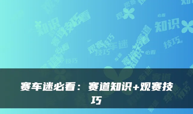 赛车迷必看：赛道知识+观赛技巧