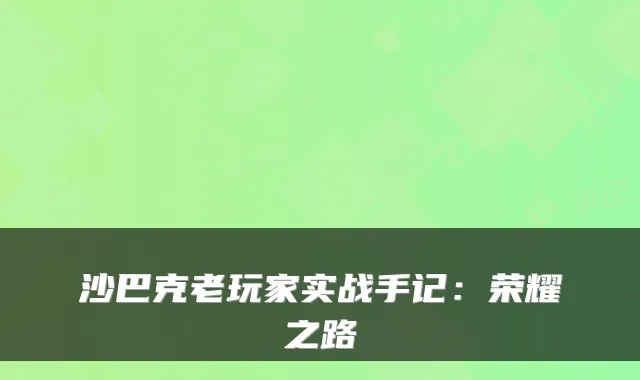 沙巴克老玩家实战手记：荣耀之路