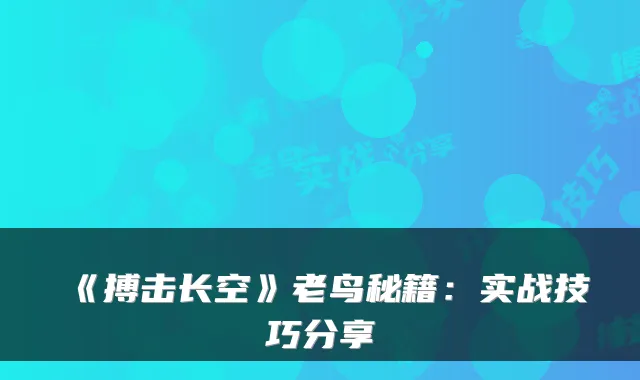 《搏击长空》老鸟秘籍:实战技巧分享