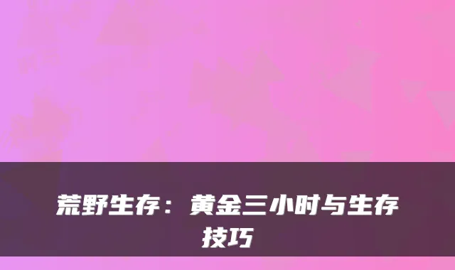 荒野生存：黄金三小时与生存技巧