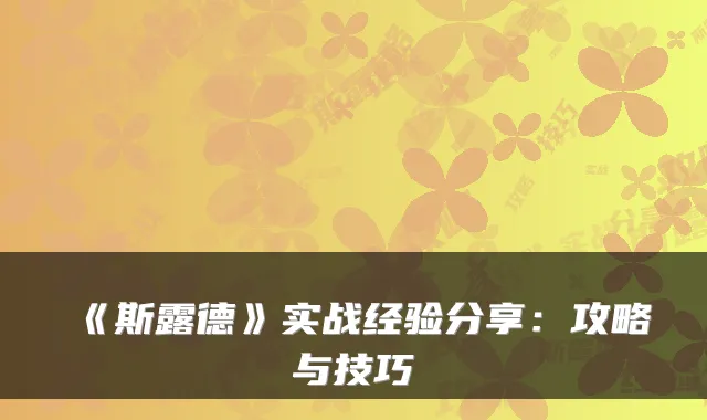 《斯露德》实战经验分享：攻略与技巧