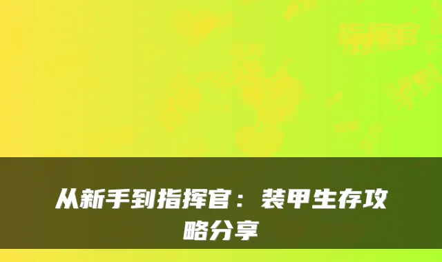 从新手到指挥官：装甲生存攻略分享