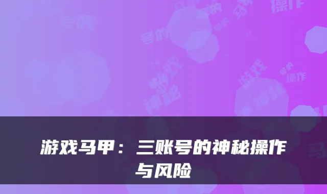 游戏马甲：三账号的神秘操作与风险