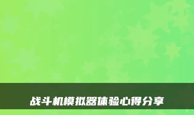 战斗机模拟器体验心得分享
