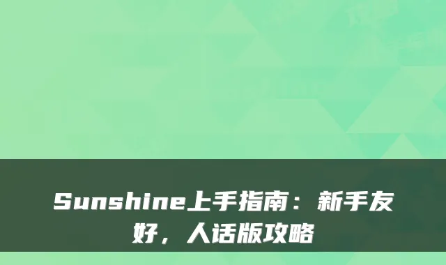 Sunshine上手指南：新手友好，人话版攻略