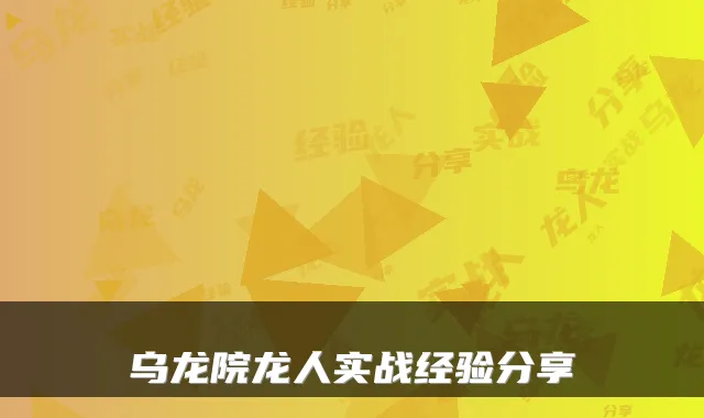 乌龙院龙人实战经验分享